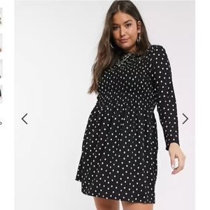 ASOS Curve Plus Size Long Sleeve Ruffle Polka Dot Mini Dress